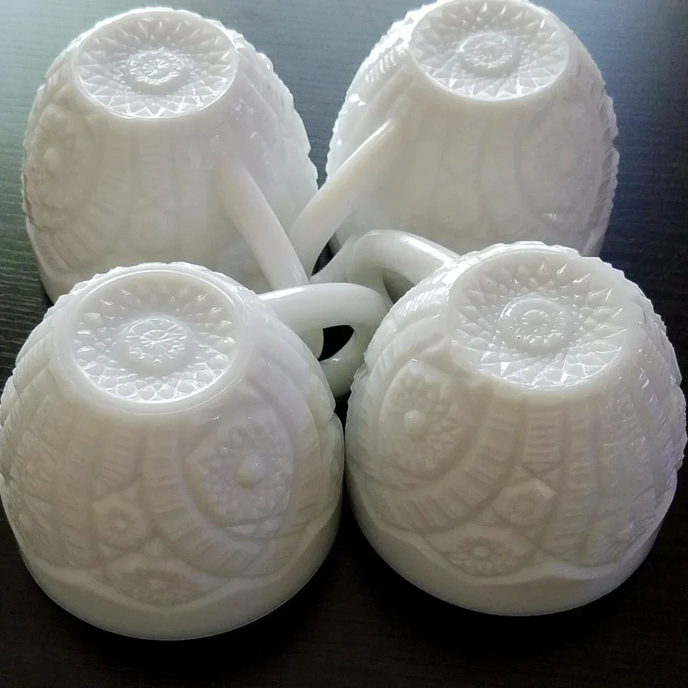 Vintage McKee White Milk Glass Concord Pattern Punch Tea Cups - Set of 4
